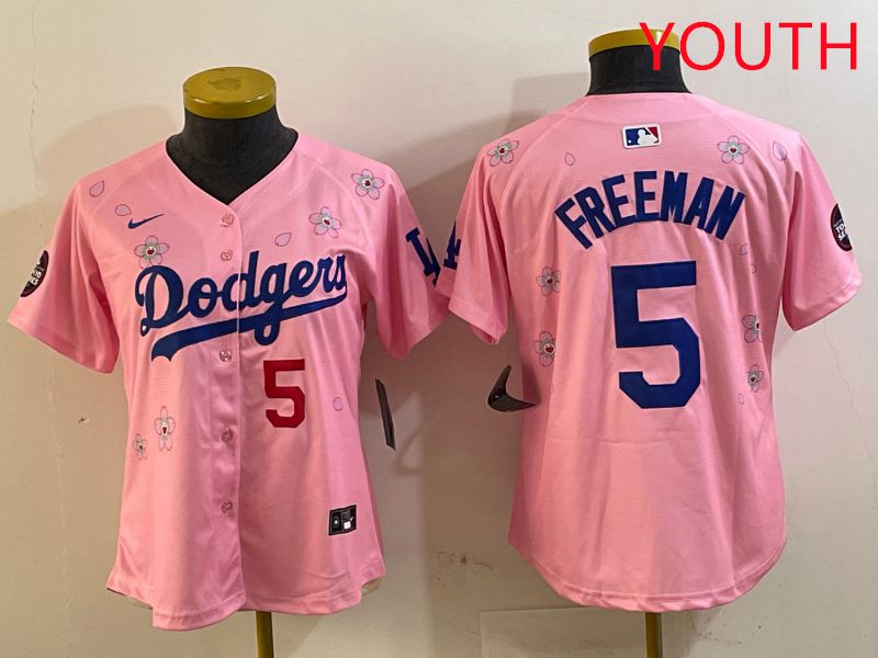 Youth Los Angeles Dodgers #5 Freeman Pink Sakura Edition 2025 Nike MLB Jersey style 2->youth mlb jersey->Youth Jersey